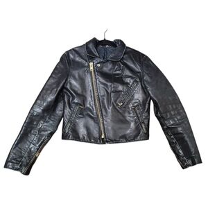 Rare Vintage Golden Bear Black Lapelled motor Leather Jacket 70’s-80’s Size M